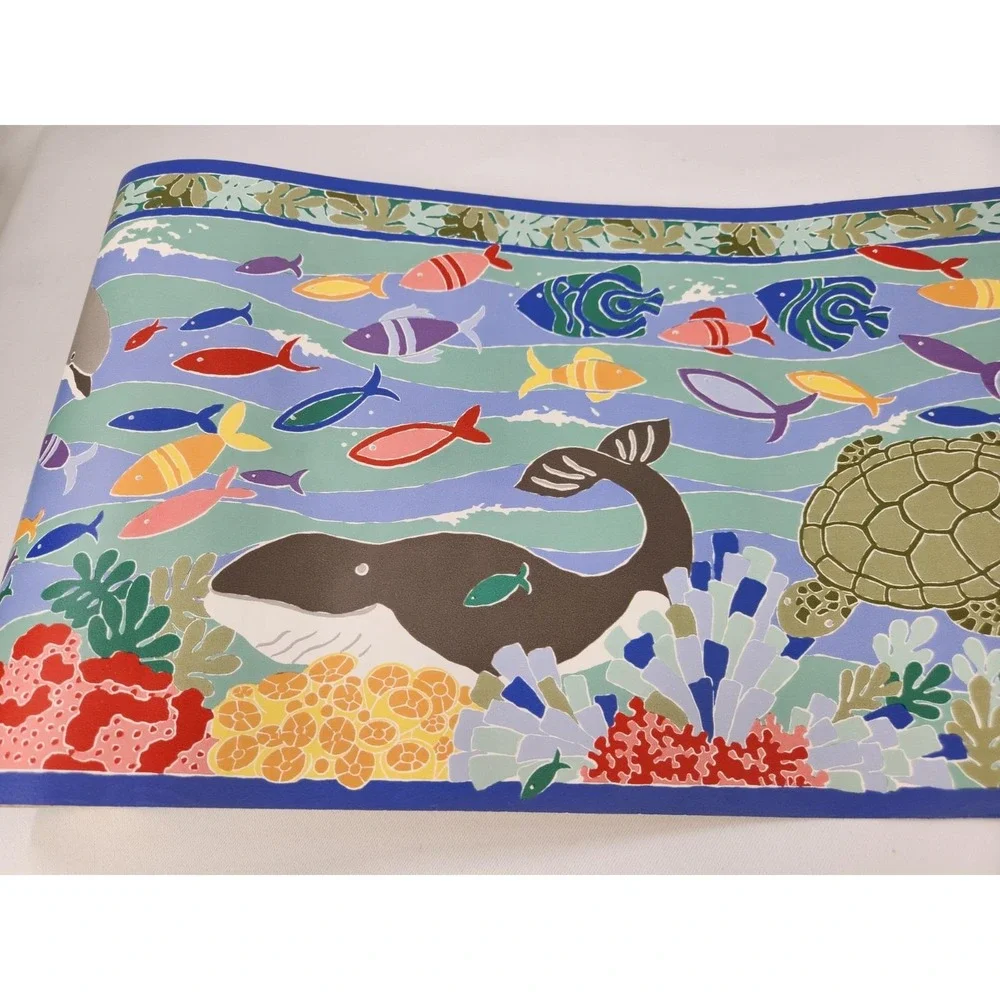 Vintage Laura Ashley Under The Sea Border Wallpaper Ocean Bathroom Dolphins Fish